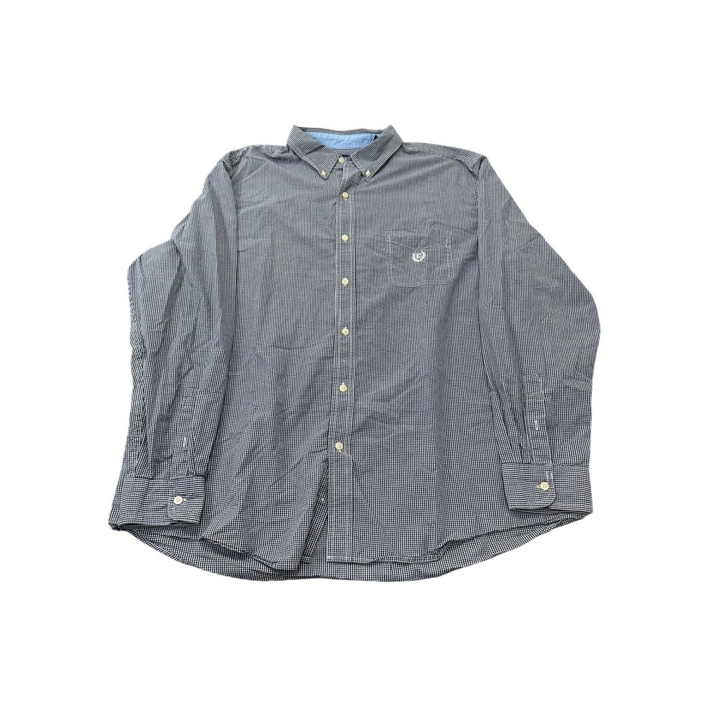 Chaps Mens XXL Gingham Button Down Shirt Navy Blue White Easy Care Long Sleeve